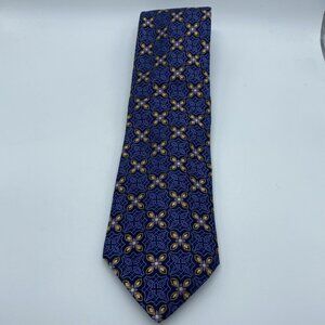 John W Nordstrom 100% Silk Tie Blue Gold Floral Heavy Think Nice Made in USA
